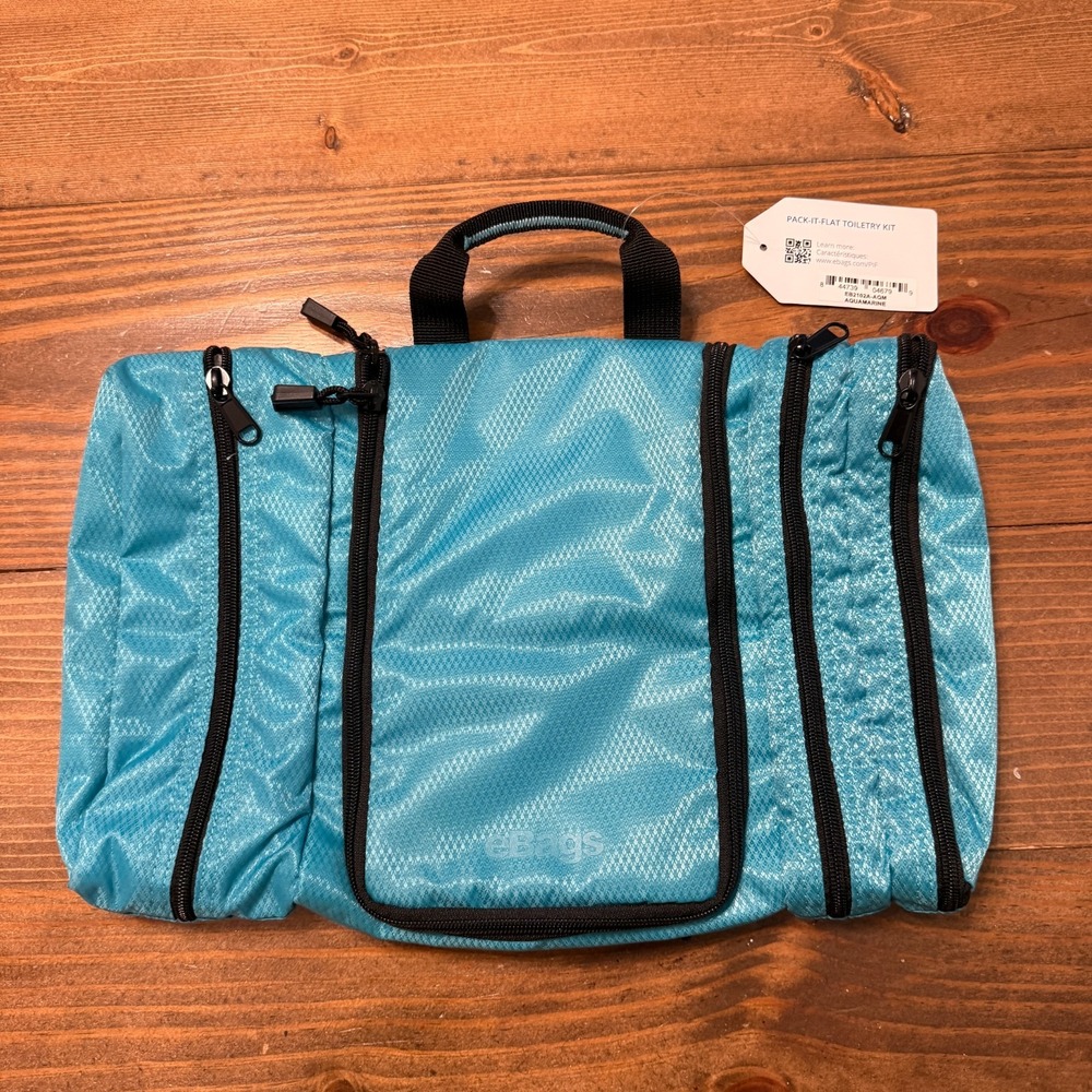 NWT eBags Pack it Flat Toiletry Kit Teal Blue Hanging Travel Bag